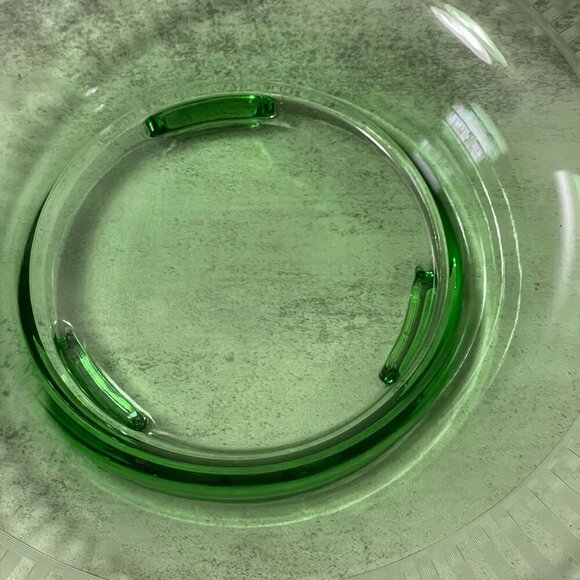 Vintage Green Depression Glass Flower Stripe Etch Console Bowl Candlesticks 3pc - Picture 9 of 9